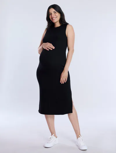 Motherhood Maternity Sleeveless Rib Knit Midi Dress