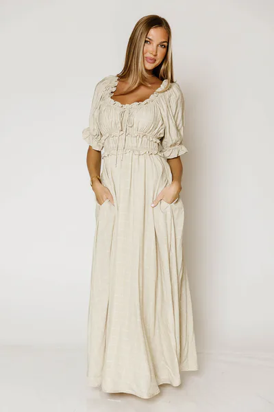 Worth Collective Sydnee Maxi Dress in Olive/Taupe Grid - Bump Friendly *10/15 PRE-ORDER*