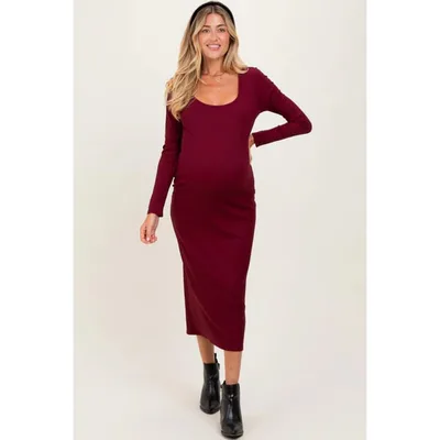 Target Pinkblush Burgundy Scoop Neck Long Sleeve Maternity Midi Dress Large