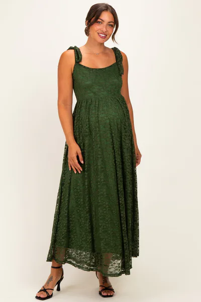 PinkBlush Olive Sleeveless Lace Maternity Maxi Dress