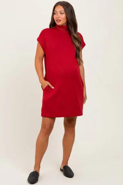 PinkBlush Rust Mock Neck Maternity Mini Dress