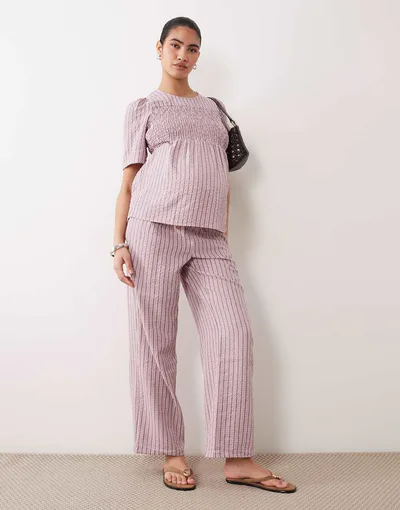 ASOS Mamalicious Maternity wide leg pants in pink gingham print - part of a set