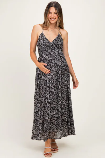 PinkBlush Black Criss-Cross Back Mesh Maternity Dress