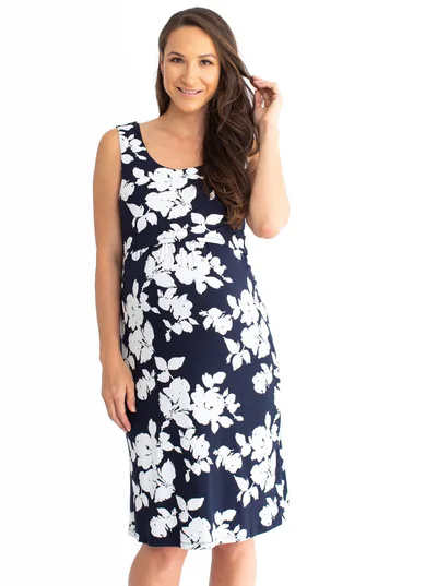 Angel Maternity Maternity & Nursing Sleeveless Dress - Navy Print