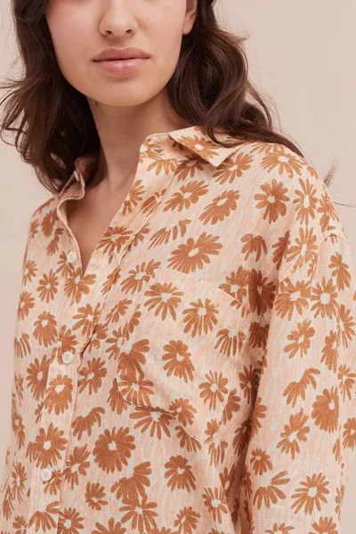 For The Creators Long Lounge Top- Chamomile Gold/Brown