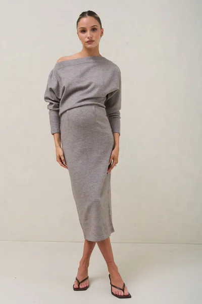 Bae the Label Suspense Batwing Midi Dress - Grey Marle