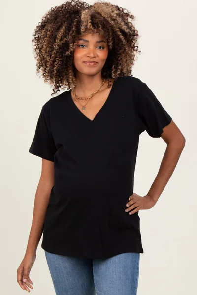 PinkBlush Black Oversized V-Neck Short Sleeve Maternity Tee