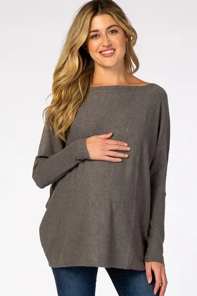PinkBlush Grey Soft Knit Boatneck Dolman Sleeve Maternity Sweater