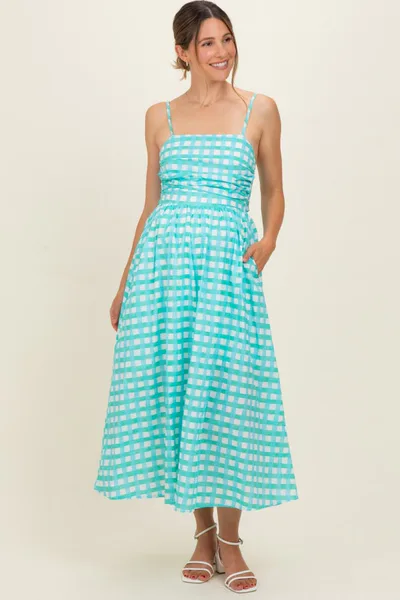 PinkBlush Mint Gingham Maternity Midi Dress