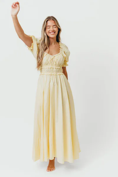 Worth Collective Sydnee Cotton Maxi Dress in Butter Yellow - Bump Friendly *5/15 PRE-ORDER*