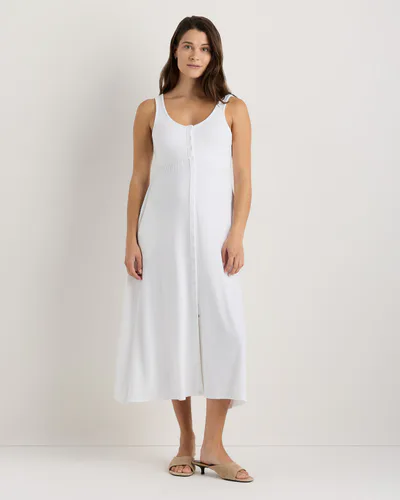 Quince Bamboo Maternity Sleeveless Button Front Dress