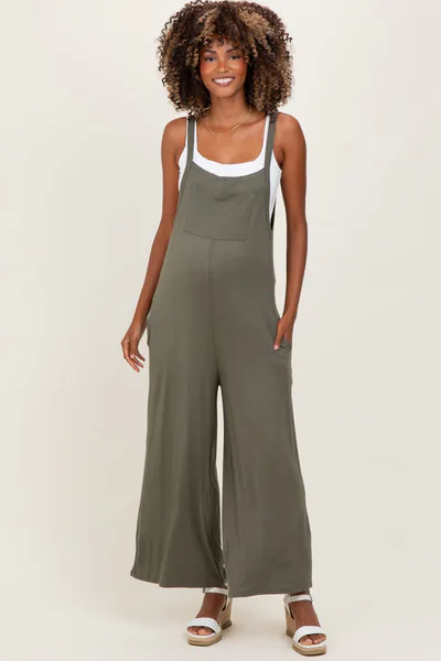 PinkBlush Olive Sleeveless Pocketed Wide Leg Maternity Jumpsuit