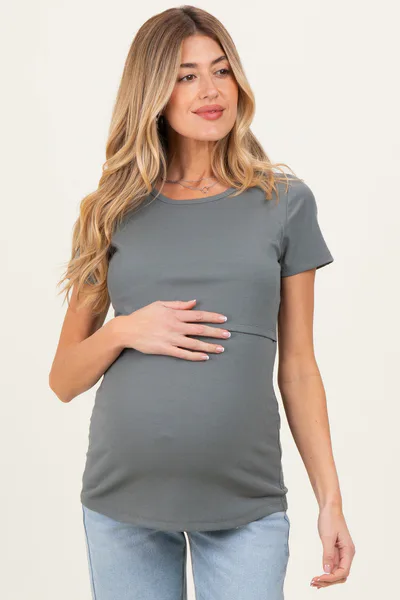 PinkBlush Olive Short Sleeve Nursing Maternity T-Shirt Top