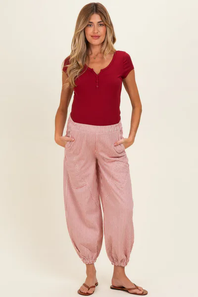 PinkBlush Red Striped Patch Pocket Maternity Pants
