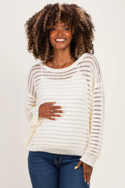 PinkBlush Ivory Open Knit Striped Maternity Sweater Top