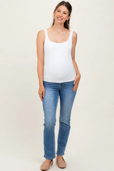 PinkBlush Medium Rinse High Rise Slim Straight Maternity Jeans