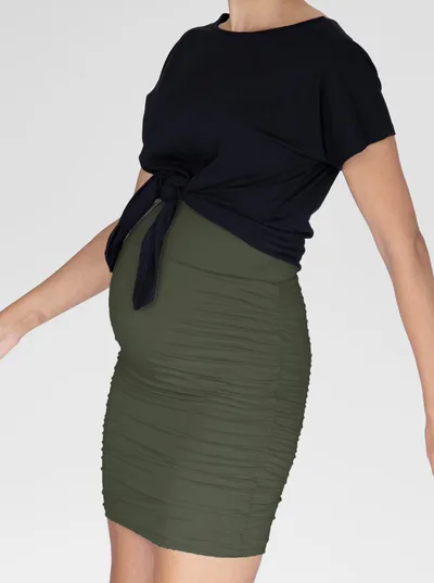 Angel Maternity Maternity Fitted Skirt in Olive Green