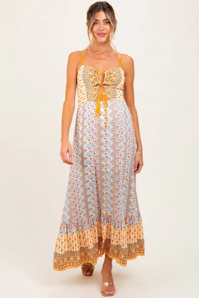 PinkBlush Multi Border Print Cut Out Maternity Maxi Dress