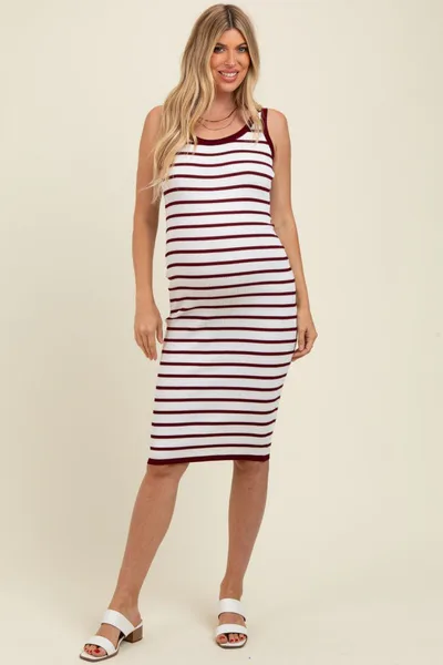 PinkBlush Wine Sleeveless Bodycon Maternity Midi Dress