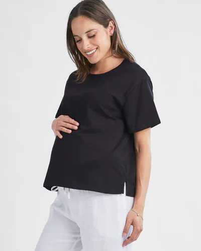 Angel Maternity Versatile and Comfortable Maternity Cotton Tee in Black