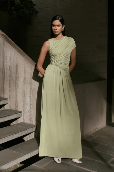 MESHKI Ayeshya Slinky Asymmetric Maxi Dress