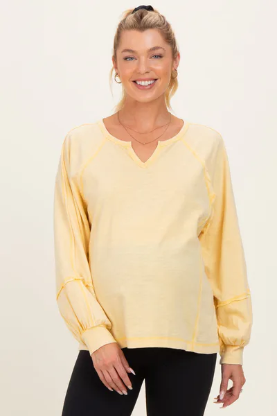 PinkBlush Cream Yellow Mineral Wash Exposed Seam Maternity Top