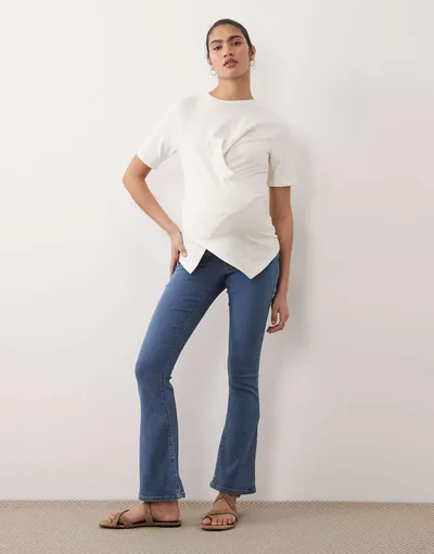 ASOS ONLY Maternity push-up flared jeans in mid blue