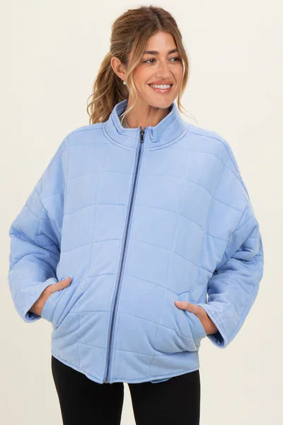 PinkBlush Sky Blue Oversized Quilted Maternity Jacket