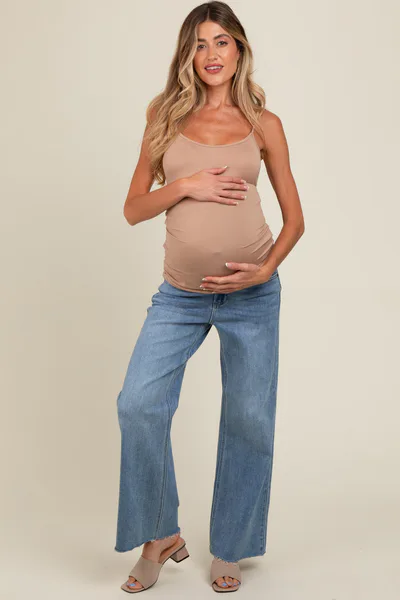 PinkBlush Blue Unfinished Hem Wide Leg Maternity Jeans