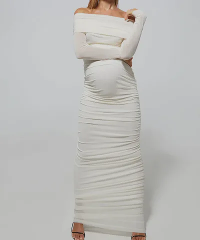 Bump City BUMPSUIT: Off the Shoulder Soft Mesh Dress