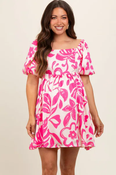 PinkBlush Fuchsia Floral Puff Sleeve Maternity Dress