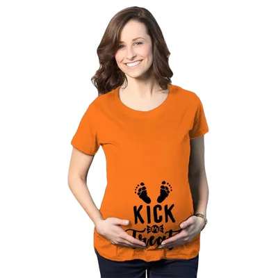 Target Maternity Kick Or Treat T Shirt Funny Halloween Pregnancy Announcement Tee - Crazy Dog Maternity T Shirt For Halloween Season Orange S