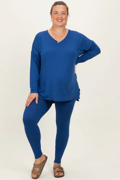 PinkBlush Navy Brushed Knit Oversized Top and Legging Maternity Plus Set