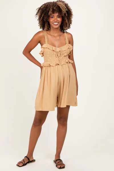 PinkBlush Sand Embroidered Ruffle Accent Maternity Romper