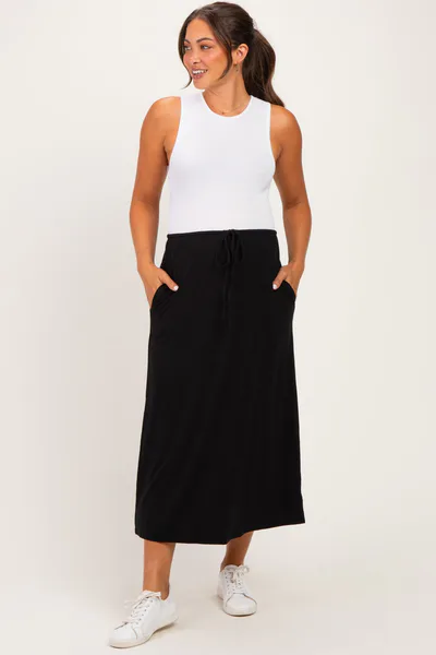 PinkBlush Black Front Tie Maternity Maxi Skirt