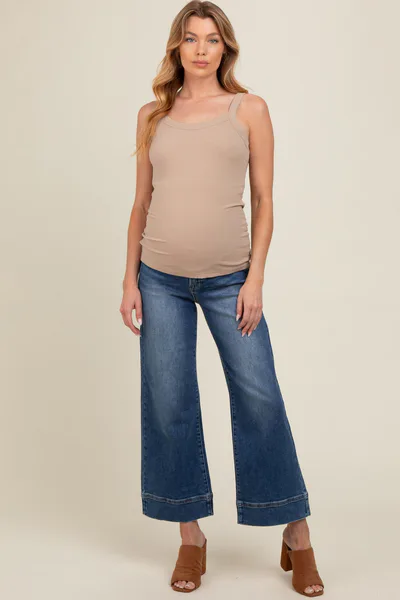PinkBlush Blue Cuffed Wide Leg Maternity Jeans