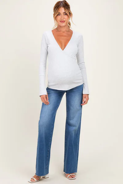PinkBlush Blue Cut Hem Maternity Flare Jeans