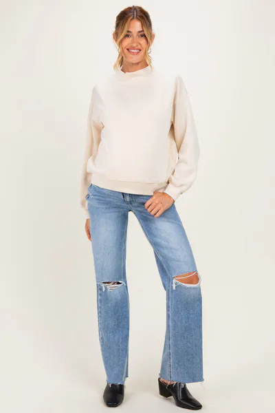 PinkBlush Light Blue Distressed Open Knee Cut Hem Maternity Wide Leg Jeans