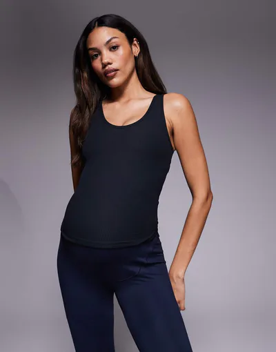 ASOS 4505 Maternity soft touch rib tank top with inner bra in black