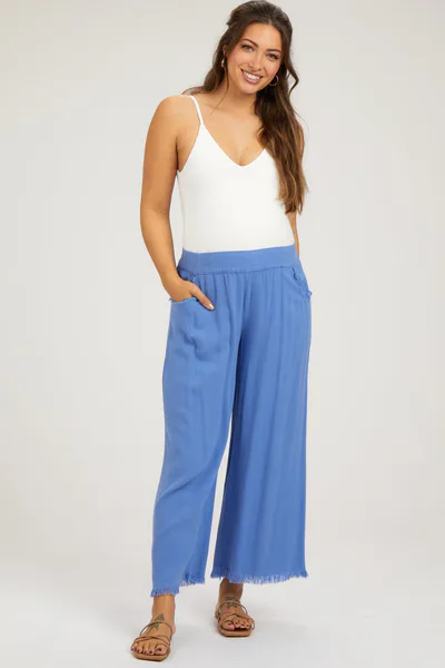 PinkBlush Periwinkle Linen Frayed Hem Crop Maternity Pants