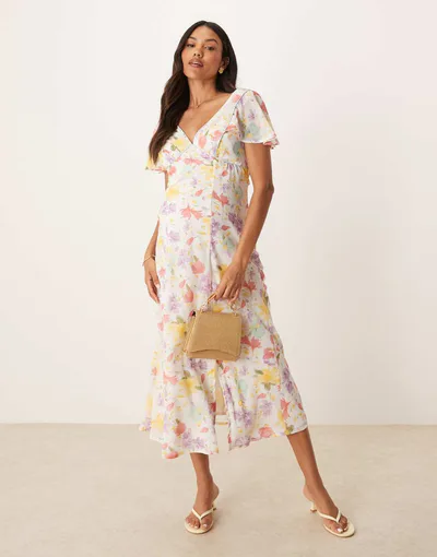 ASOS seam detail midi tea dress in pastel floral print