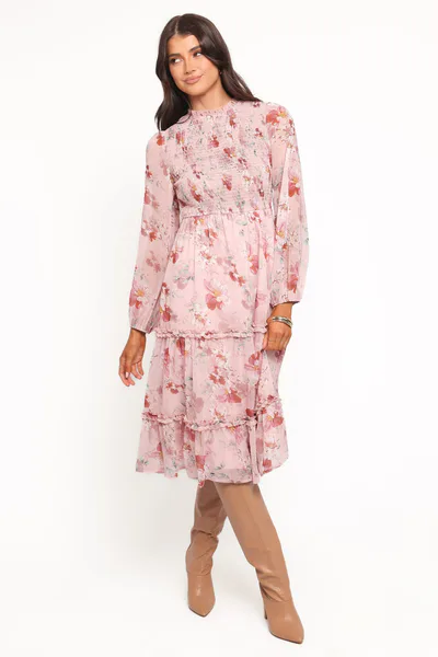 Petal & Pup Alamea Long Sleeve Midi Dress - Pink Floral