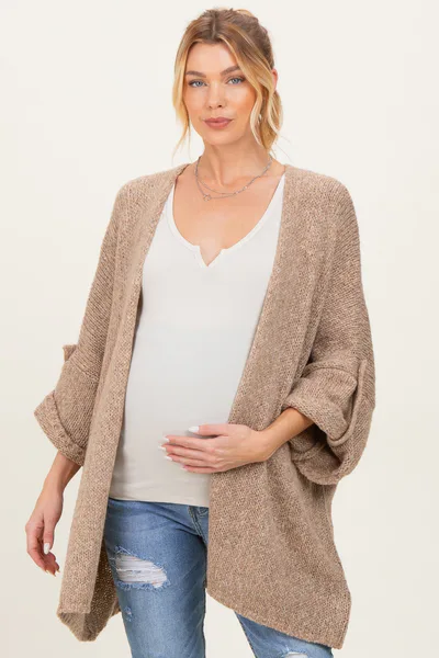 PinkBlush Mocha Oversized Cuffed Sleeve Maternity Cardigan