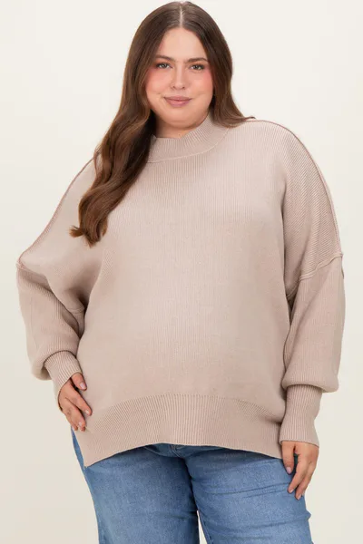PinkBlush Cream Mock Neck Exposed Seam Maternity Sweater