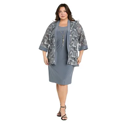 Kohl's Plus Size R&M Richards 2 pc Embroidered Sequin Cut Out Jacket & Solid Tank Dress