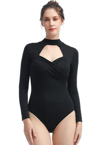 Kimi + Kai Kimi + Kai Women's "Min" Faux Wrap Turtle Neck Bodysuit
