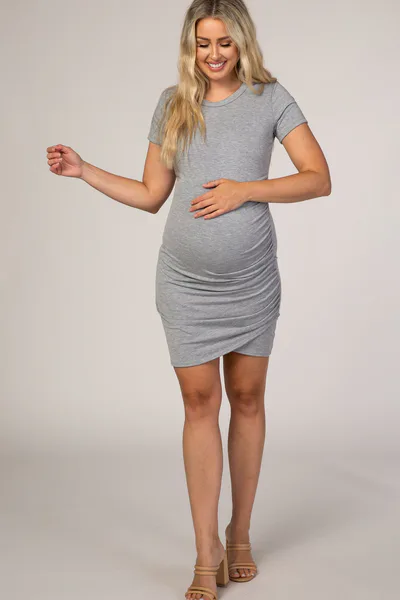PinkBlush Heather Grey Wrap Maternity T-Shirt Dress