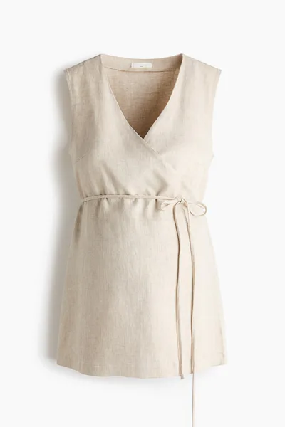 H&M MAMA Linen-Blend Wrap Top
