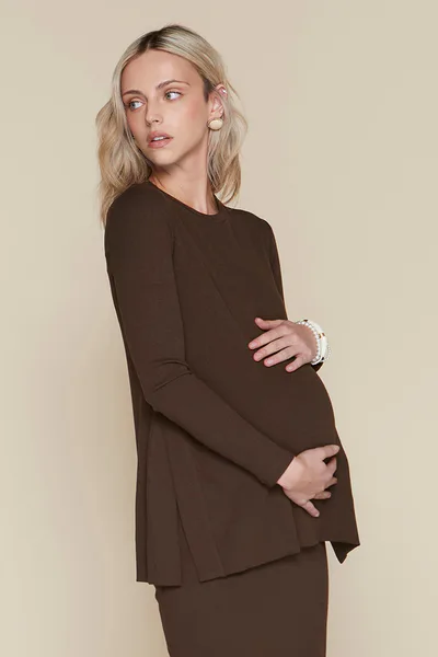 Apparalel Ventt Maternity Top in Rustic Brown