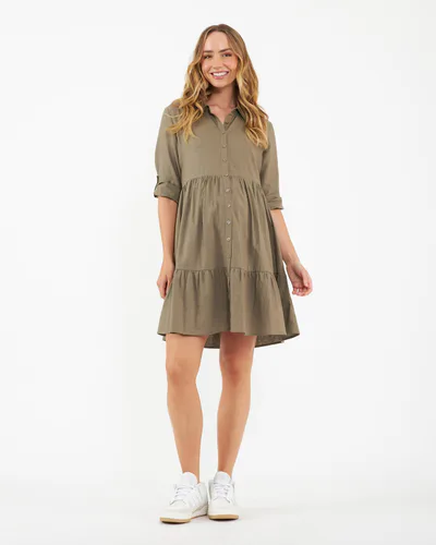 Ripe Maternity Adel Linen Dress Olive